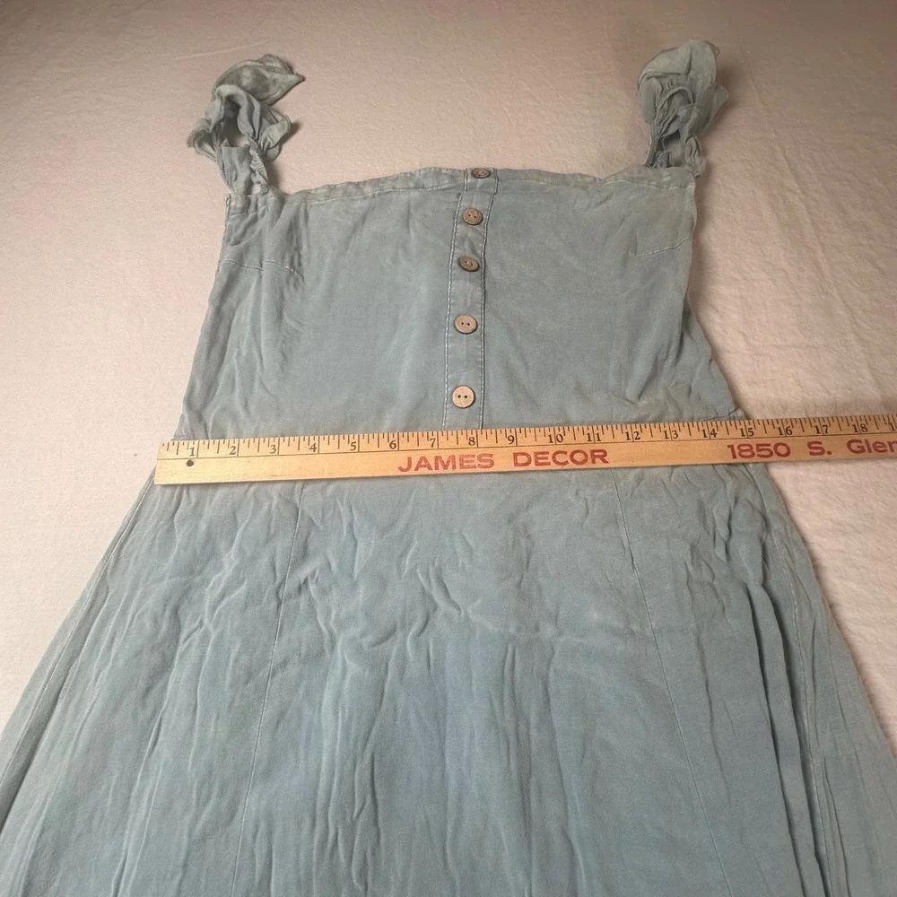 Chaser Women's Blue Ruffle Strap Smocked Back Button Front Midi Dress Large NWT